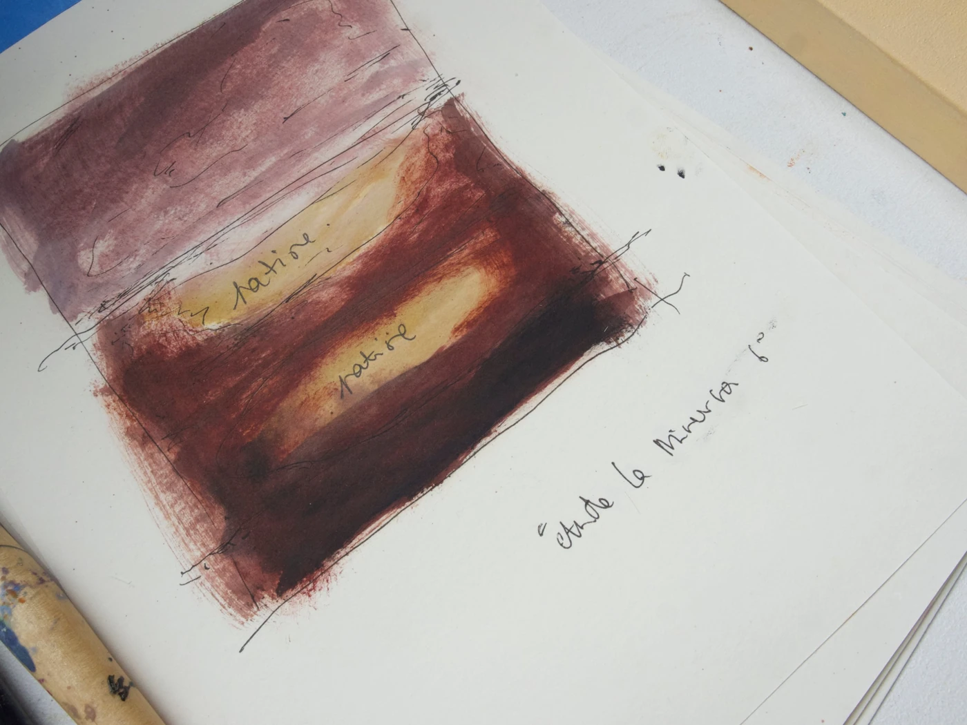 Étude à l’huile et à l’encre pour la Minerva