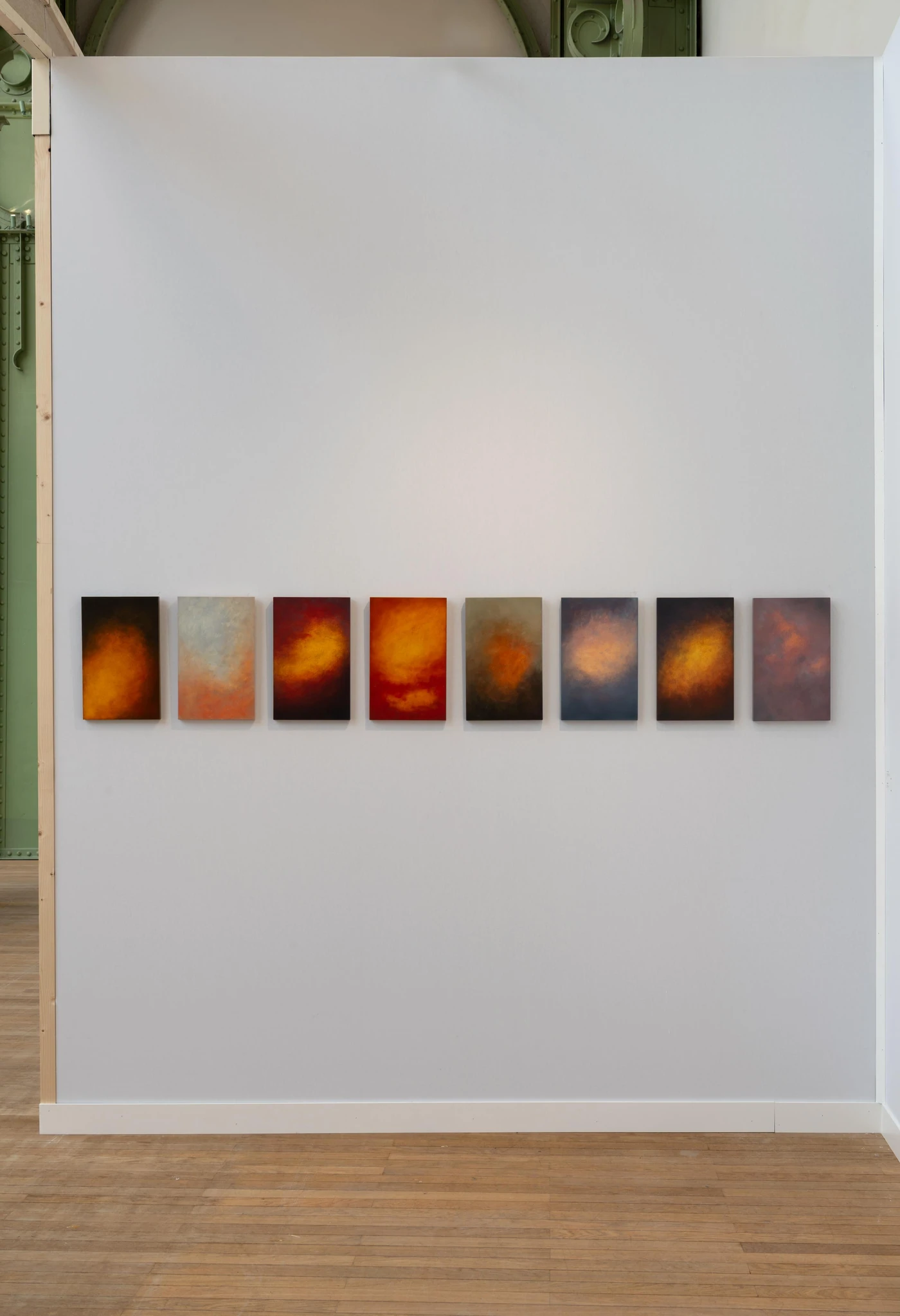 Tempêtes des Cieux, 2026, oil on wood, 40 × 25 cm each. Galerie Manon Sailly booth, Art Paris, Grand Palais.