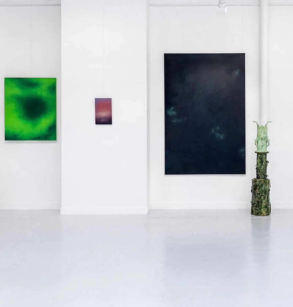 Lucifer, 2024, She sings in the Dark II, 2022–2024, and Axis Mundi II, 2024. Installation view.